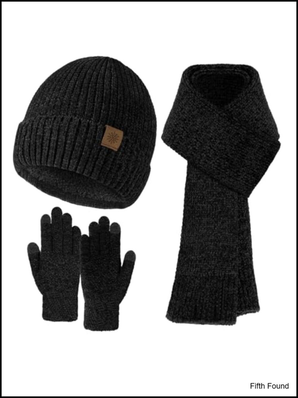 Chenille Winter Hat Gloves Scarf Set - Touchscreen 3-Piece Warm